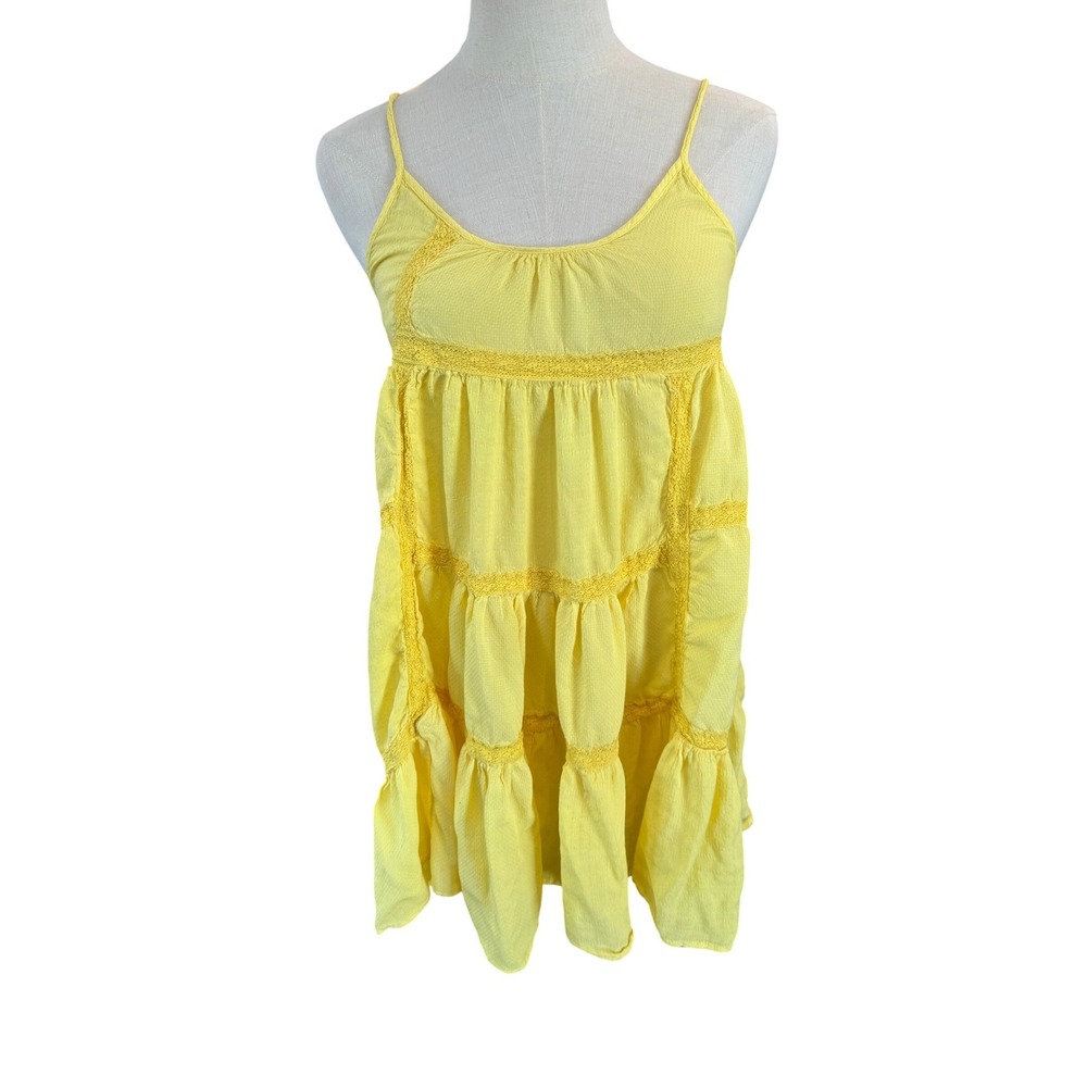 Intimately Free People Yellow Tiered Boho Mini Dress Lace Trim Backless Small